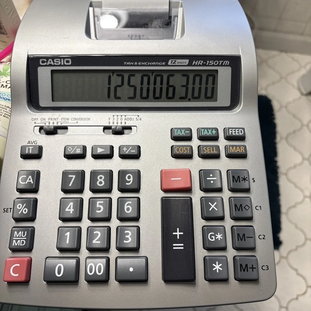 Casio Tax & Exchange 12 Digit HR-150TM Printing Calculator Battery or Electric